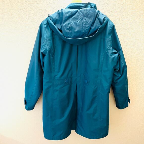 Vintage L.L.Bean Women’s Insulated Rain Trench Coat Teal Wool Lined L Nylon Hood - Picture 3 of 10